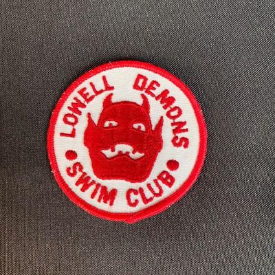 Lowell Demons Swim Club Patch red devil on white background