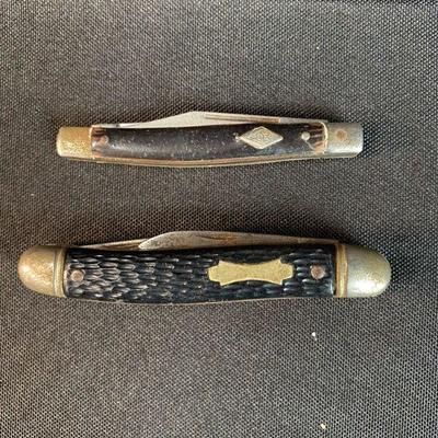 Pair of Dual Blade Pocket Knives Diamond Edge and USA Colonial marks