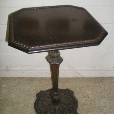 Vintage Metal Pedestal Table with Wood Top