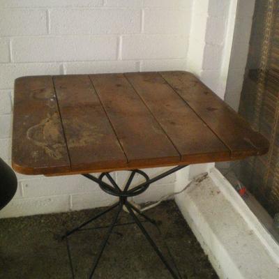 Vintage Wood Top Table with Metal Base