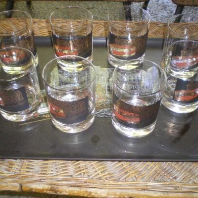 Vintage San Francisco  Cable Car Glasses and Courac Tray