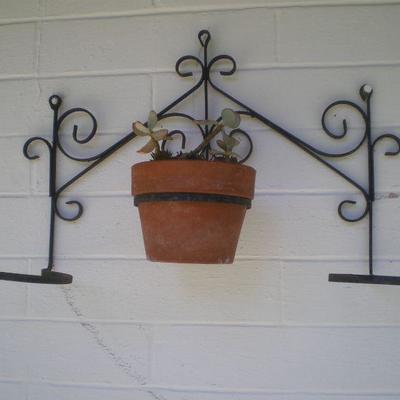 Vintage Wrought Iron Pot Holder with Pot