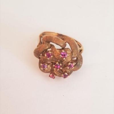 Lot #36  Vintage 14kt yellow gold and ruby Cocktail Ring - Size 6.5