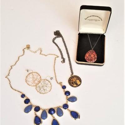 Lot #38  Miscellaneous Costume Jewelry lot - Gold filled earrings, 3 necklaces (one Mardi Gras)