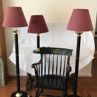 Lot #525  Nichols & Stone Windsor Chair with floor lamps 