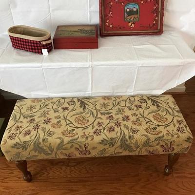 Lot #530 Antique Game Set Upholstered Bench Italian Tray 