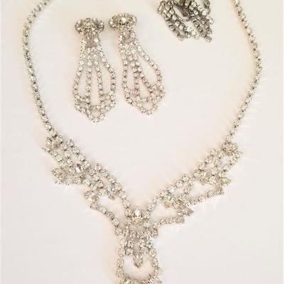 Lot #39  Nice Rhinestone Jewelry Lot - necklace, 2 pairs earrings