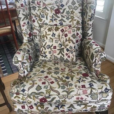 Ethan Allen Wing Chair w/crewel upholstery 