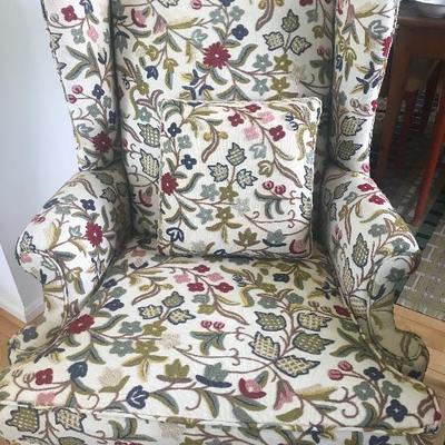 Ethan Allen Wing Chair w/crewel upholstery 