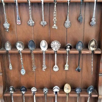 Lot #42  Wooden Spoon rack with 41 Souvenir Spoons
