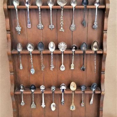 Lot #42  Wooden Spoon rack with 41 Souvenir Spoons