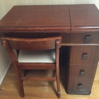 B3-110 White Sewing Machine in a sewing cabinet