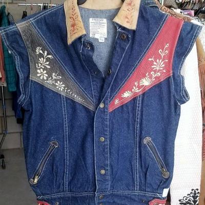 Freego Denims and leather hand painted vest slash pockets - size small