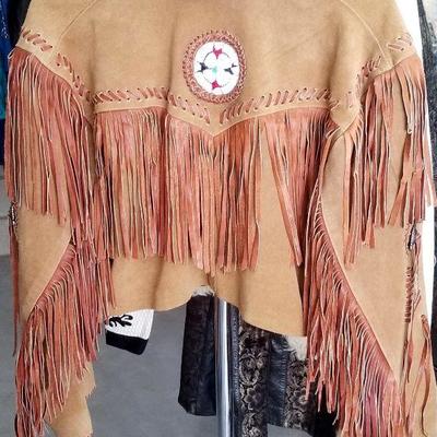 Great shorty cow girl suede jacket with rawhide fringe by Kobler - size Large