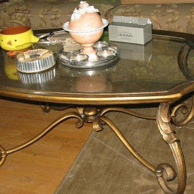 gold painted iron and glass top coffee table BUY IT NOW $ 75.00