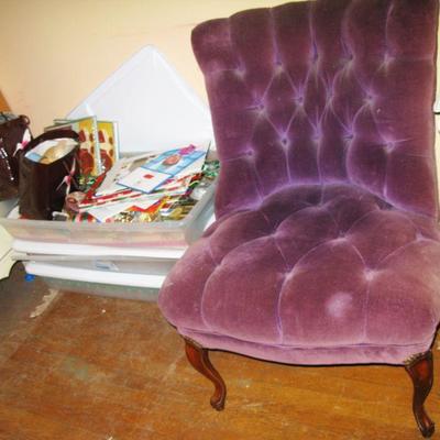 Purple velvet tufted chair  BUY IT NOW $ 85.00