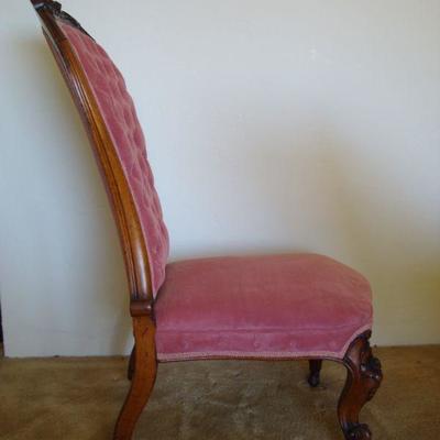 L101 - Antique Armless Parlor Chair with Pink Cushions