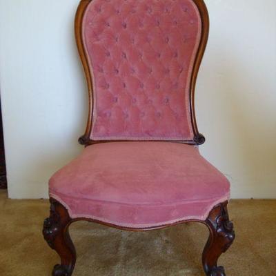 L101 - Antique Armless Parlor Chair with Pink Cushions