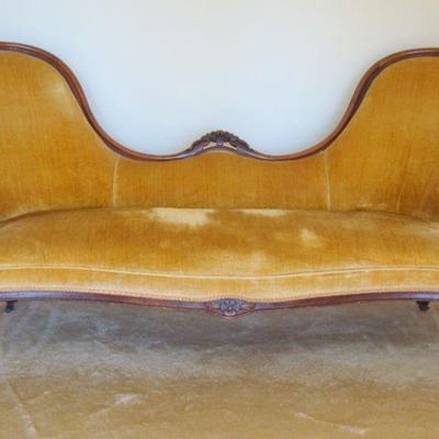 L102 - Antique Mustard Double Spoonback Parlor Sofa