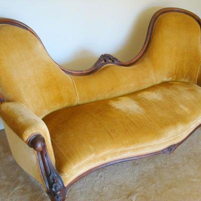 L102 - Antique Mustard Double Spoonback Parlor Sofa