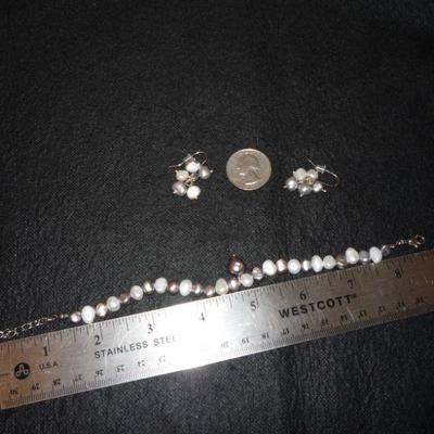 2 Piece Lot -- Grey and White Freshwater Pearls (real!) Bracelet and Earring Set