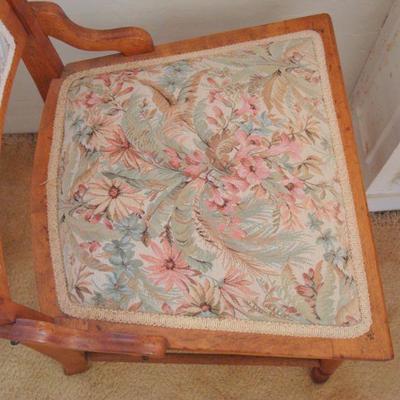 L105 - Antique Pressback Chair with Floral Cushions