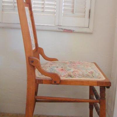 L105 - Antique Pressback Chair with Floral Cushions