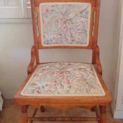 L105 - Antique Pressback Chair with Floral Cushions