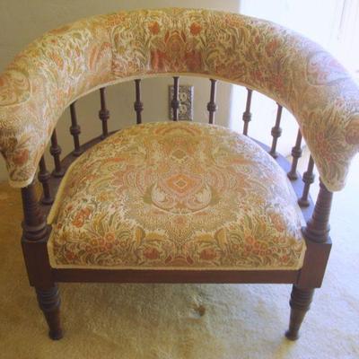 L111 - Barrel Back Arm Chair with Ornate Fabric (#1)