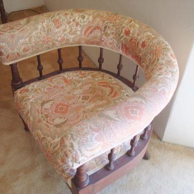 L111 - Barrel Back Arm Chair with Ornate Fabric (#1)