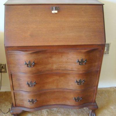 L117 - Drop Front Secretary with Serpentine Drawers + Claw Foot Design