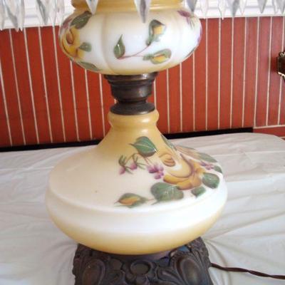 L119 - Antique Hand Painted Oil to Electric Table Lamp