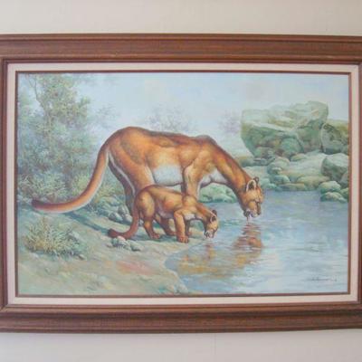 L127 - Large Don Hammer Painting on Canvas - MOUNTAIN LIONS 
