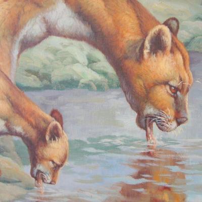 L127 - Large Don Hammer Painting on Canvas - MOUNTAIN LIONS 