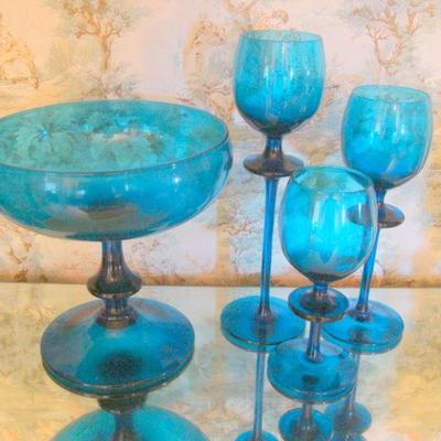 D108 - Set of Blue Glassware Dishes 