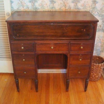 D115 - Antique Wood Secretarial Desk with Drop Leaf Front