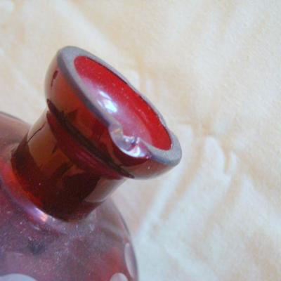 bd1 L111 - Ruby Red Cut to Clear Decanter with Shot Glasses