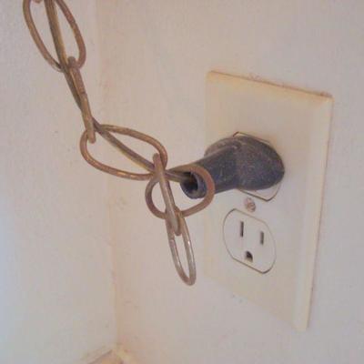 bd1 L126 - Very Cool Hanging Lamp with Metal Enclosure and Red Bulb