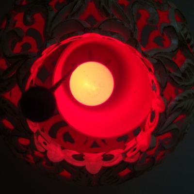 bd1 L126 - Very Cool Hanging Lamp with Metal Enclosure and Red Bulb