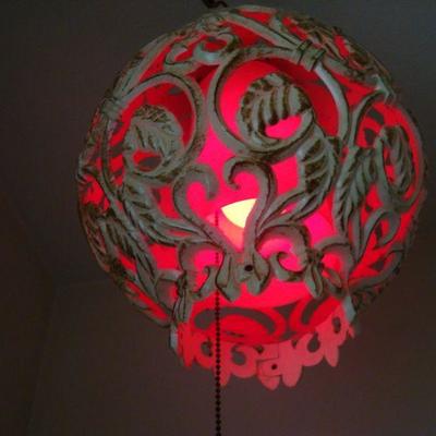 bd1 L126 - Very Cool Hanging Lamp with Metal Enclosure and Red Bulb