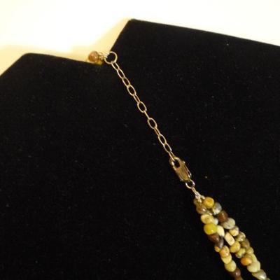 Genuine Stone - Triple Strand Necklace with Sterling Silver chain and clasp 