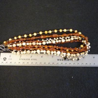 Sterling Silver Amber, Pearl, Carnelian, Crystal Multi Strand Necklace