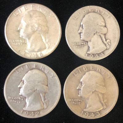 #5 (4) Washington Quarters 1940's 90% Silver