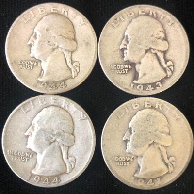#6 (4) Washington Quarters 1940's 90% Silver 