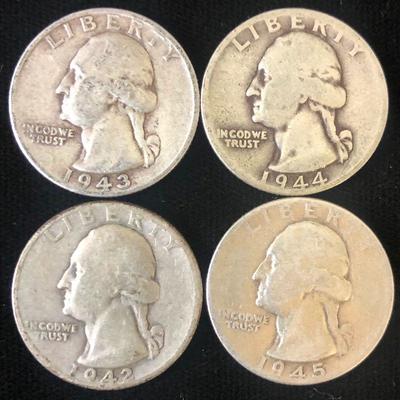#7 (4) Washington Quarters 1940's 90% Silver 