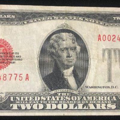 #15  Series 1928  Red Seal Two Dollar Bill USA 
