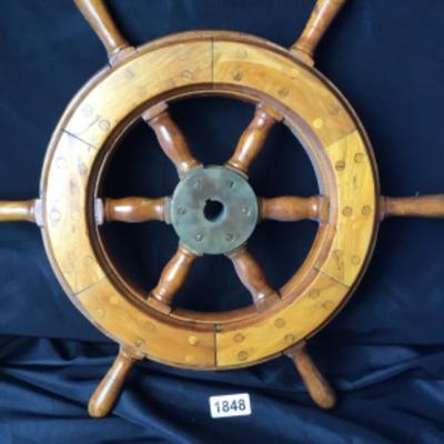 Brower Wooden Ships Wheel with Brass Lot 1848
