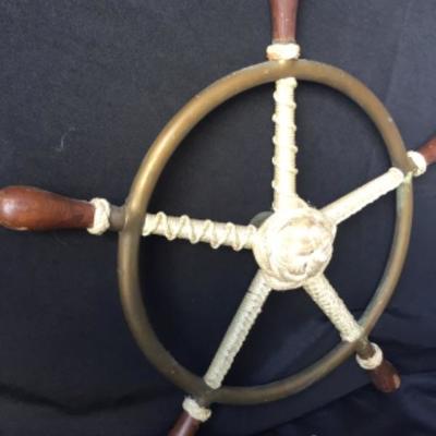 Brass, Wood, Rope Ships Wheel Lot 1849