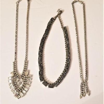 Lot #52  Lot of 3 pieces of vintage jewelry - rhinestone necklaces