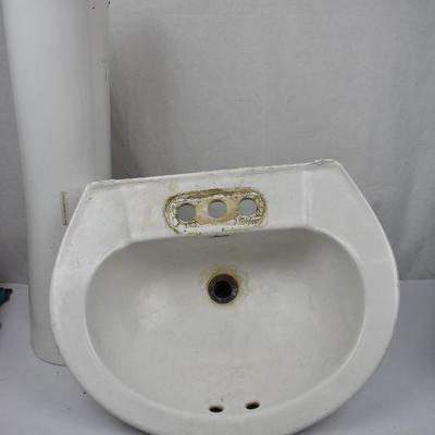 White Pedestal Sink, No Faucet